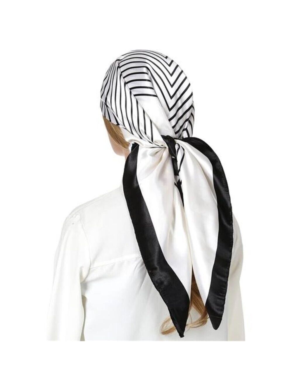 Black and White Boho Head Scarf Like Silk Scarf Hair Scarf Printed Square Scarf